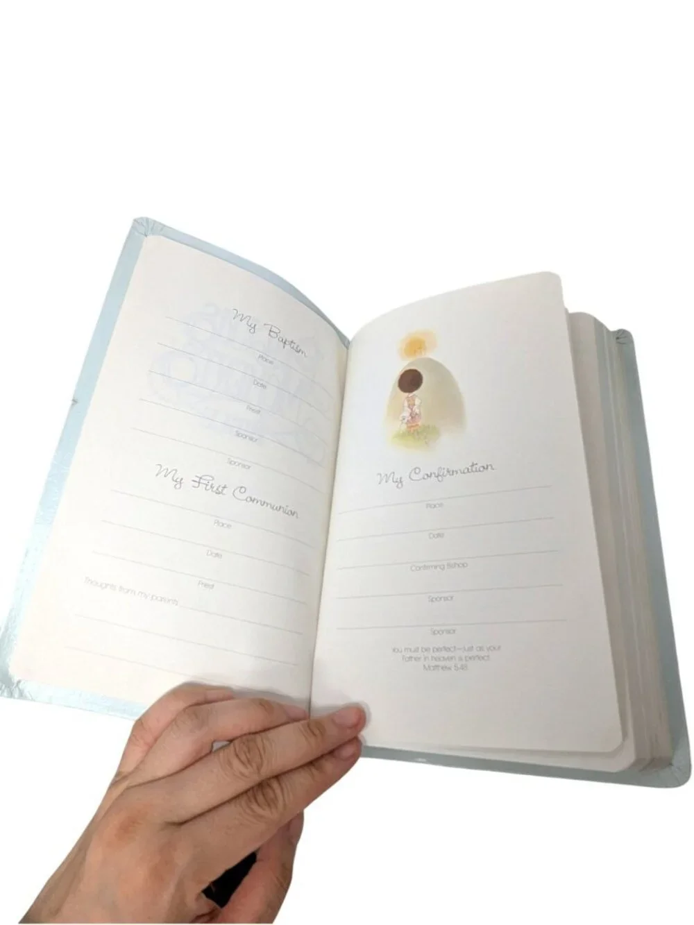 Vintage 1980s Precious Moments Blue Holy Bible Catholic Edition Today's English